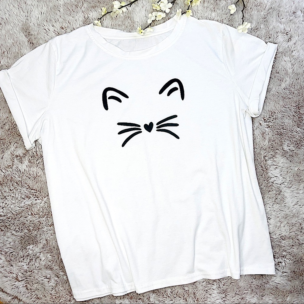 White T-shirt with cat whiskers